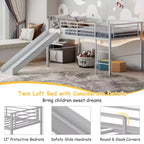 Lit mezzanine double en métal Costway avec toboggan, barrières de sécurité, échelle intégrée et cadre de lit bas