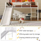 Lit mezzanine double en métal Costway avec toboggan, barrières de sécurité, échelle intégrée et cadre de lit bas
