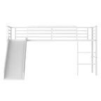 Lit mezzanine double en métal Costway avec toboggan, barrières de sécurité, échelle intégrée et cadre de lit bas