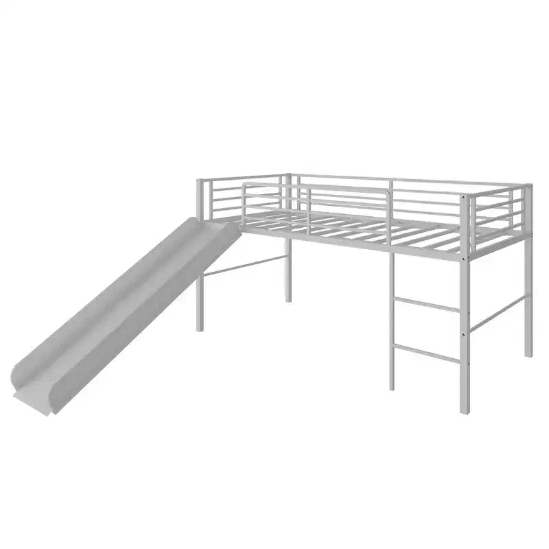 Lit mezzanine double en métal Costway avec toboggan, barrières de sécurité, échelle intégrée et cadre de lit bas