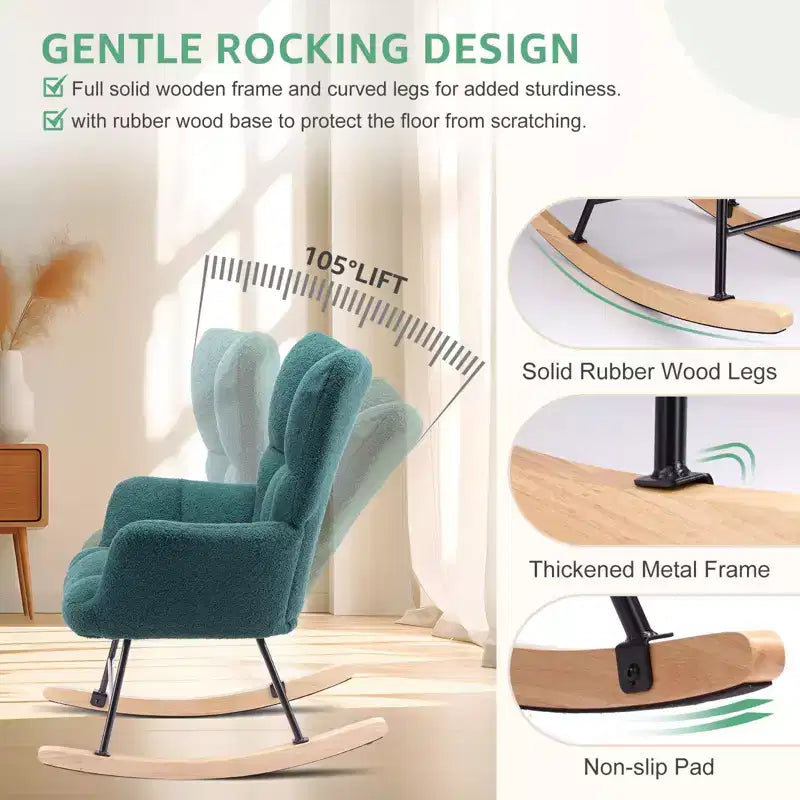 TUYOHW Fauteuil à bascule rembourré en tissu peluche, chaise moderne à dossier haut, capacité de 113 kg, fauteuil à bascule d'appoint pour salon, chambre d'enfant, chambre à coucher
