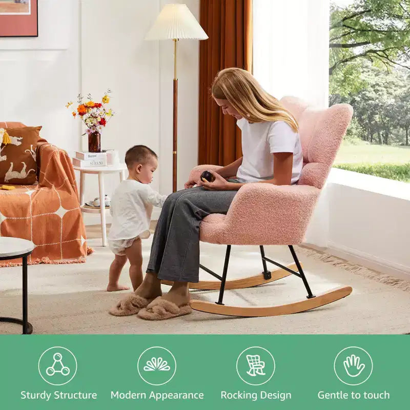 TUYOHW Fauteuil à bascule rembourré en tissu peluche, chaise moderne à dossier haut, capacité de 113 kg, fauteuil à bascule d'appoint pour salon, chambre d'enfant, chambre à coucher