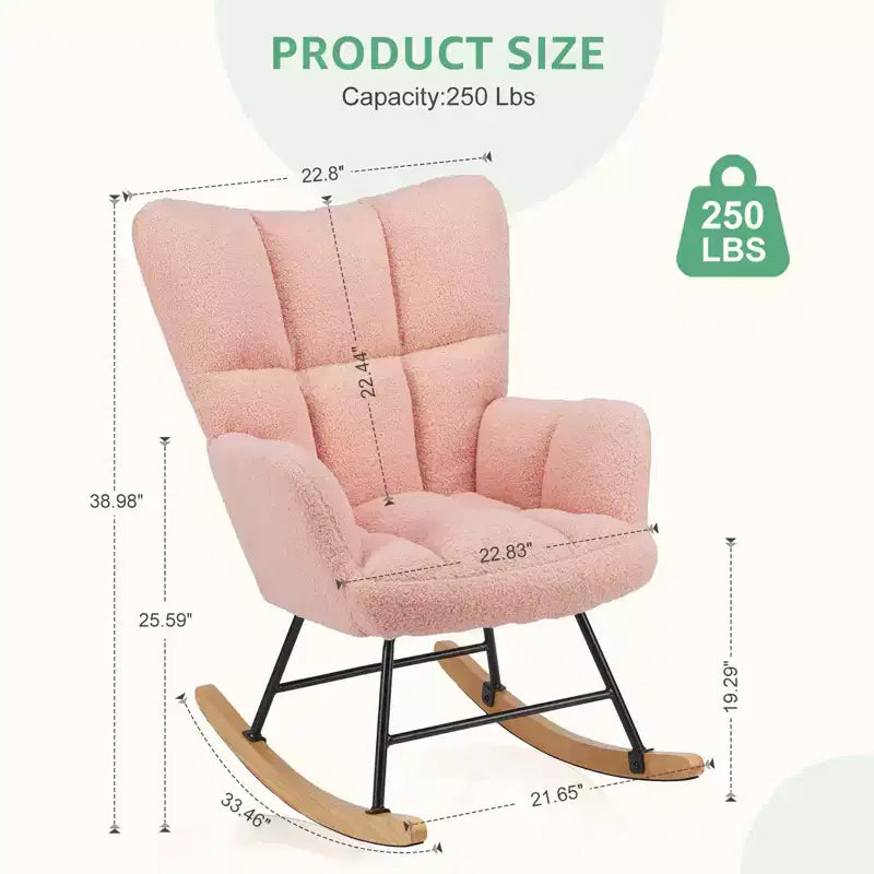TUYOHW Fauteuil à bascule rembourré en tissu peluche, chaise moderne à dossier haut, capacité de 113 kg, fauteuil à bascule d'appoint pour salon, chambre d'enfant, chambre à coucher