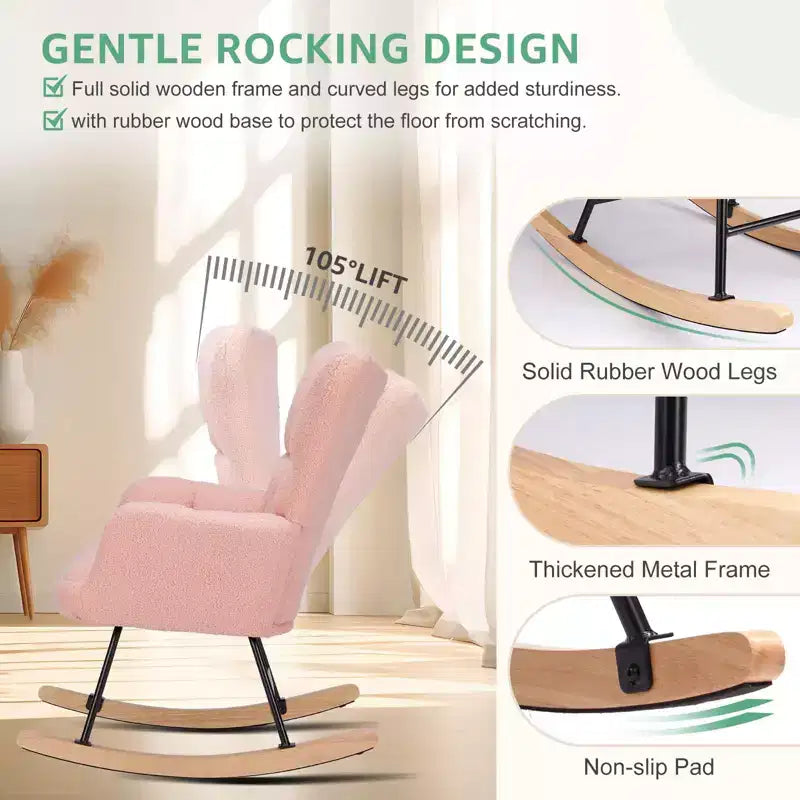 TUYOHW Fauteuil à bascule rembourré en tissu peluche, chaise moderne à dossier haut, capacité de 113 kg, fauteuil à bascule d'appoint pour salon, chambre d'enfant, chambre à coucher