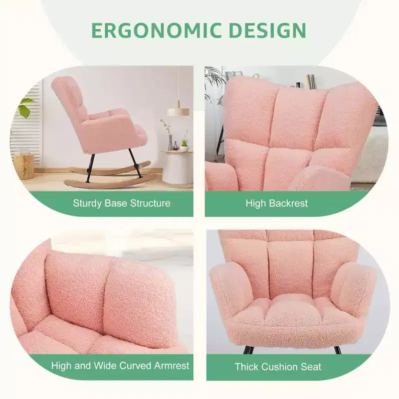 TUYOHW Fauteuil à bascule rembourré en tissu peluche, chaise moderne à dossier haut, capacité de 113 kg, fauteuil à bascule d'appoint pour salon, chambre d'enfant, chambre à coucher