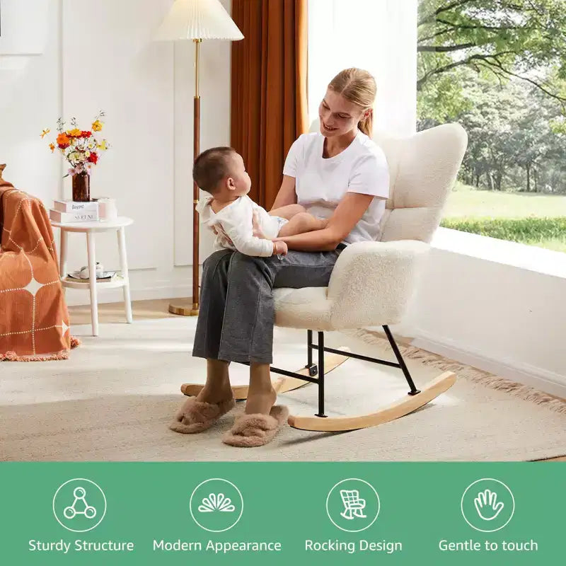 TUYOHW Fauteuil à bascule rembourré en tissu peluche, chaise moderne à dossier haut, capacité de 113 kg, fauteuil à bascule d'appoint pour salon, chambre d'enfant, chambre à coucher