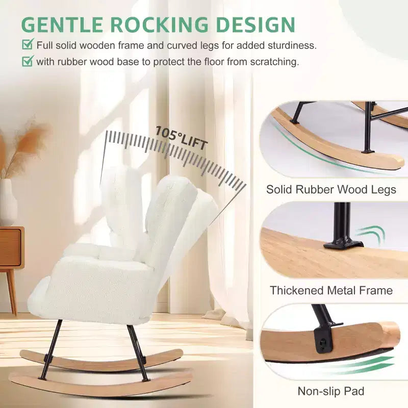 TUYOHW Fauteuil à bascule rembourré en tissu peluche, chaise moderne à dossier haut, capacité de 113 kg, fauteuil à bascule d'appoint pour salon, chambre d'enfant, chambre à coucher