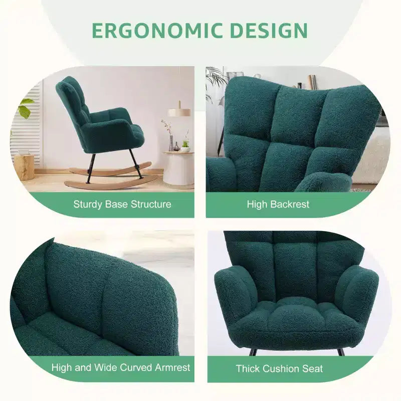 TUYOHW Fauteuil à bascule rembourré en tissu peluche, chaise moderne à dossier haut, capacité de 113 kg, fauteuil à bascule d'appoint pour salon, chambre d'enfant, chambre à coucher
