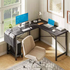 TUYOHW Bureau d'ordinateur en forme de L de 50 pouces avec sac de rangement latéral, bureaux d'angle avec support d'unité centrale et cadre métallique, bureau de jeu pour bureau à domicile, dortoir, salle d'étude
