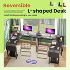 TUYOHW Bureau d'ordinateur en forme de L de 50 pouces avec sac de rangement latéral, bureaux d'angle avec support d'unité centrale et cadre métallique, bureau de jeu pour bureau à domicile, dortoir, salle d'étude
