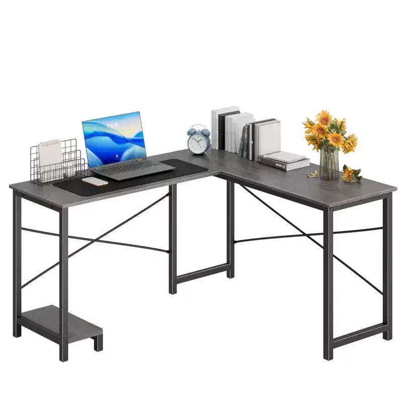TUYOHW Bureau d'ordinateur en forme de L de 50 pouces avec sac de rangement latéral, bureaux d'angle avec support d'unité centrale et cadre métallique, bureau de jeu pour bureau à domicile, dortoir, salle d'étude