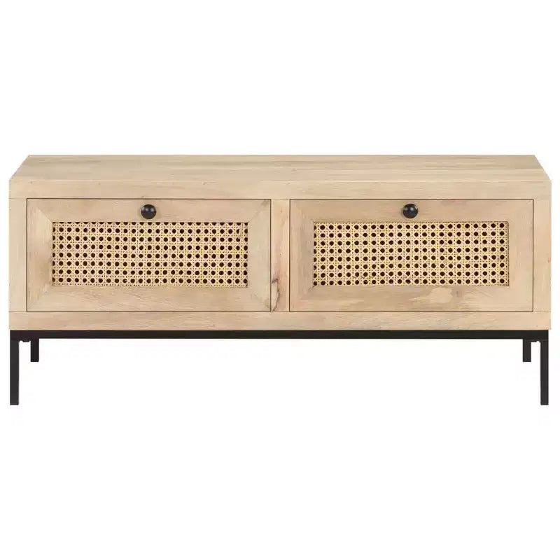 vidaXL Table basse 90x50x37 cm Bois de manguier massif et cannage naturel