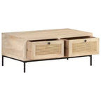 vidaXL Table basse 90x50x37 cm Bois de manguier massif et cannage naturel