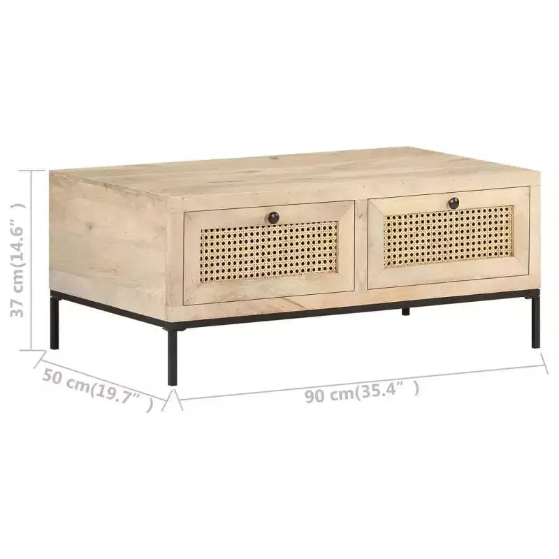vidaXL Table basse 90x50x37 cm Bois de manguier massif et cannage naturel