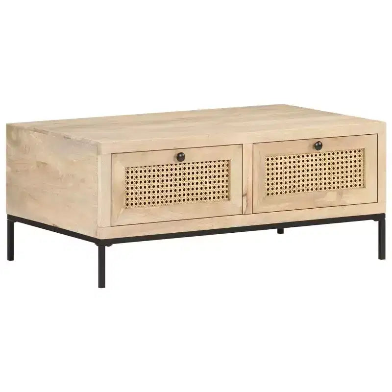 vidaXL Table basse 90x50x37 cm Bois de manguier massif et cannage naturel