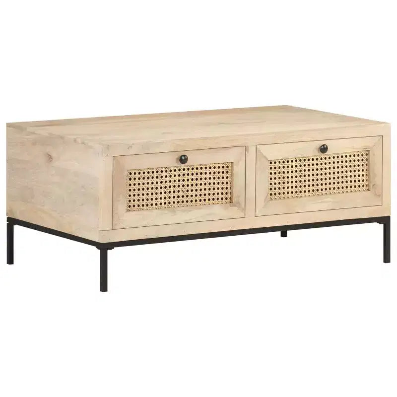 vidaXL Table basse 90x50x37 cm Bois de manguier massif et cannage naturel