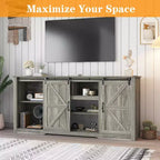Meubles TV de style rustique pour téléviseurs de 80 pouces, centre de divertissement en bois rustique avec étagères réglables et porte coulissante de grange, table console TV avec rangement ouvert