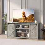 Meubles TV de style rustique pour téléviseurs de 80 pouces, centre de divertissement en bois rustique avec étagères réglables et porte coulissante de grange, table console TV avec rangement ouvert