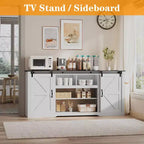 Meubles TV de style rustique pour téléviseurs de 80 pouces, centre de divertissement en bois rustique avec étagères réglables et porte coulissante de grange, table console TV avec rangement ouvert