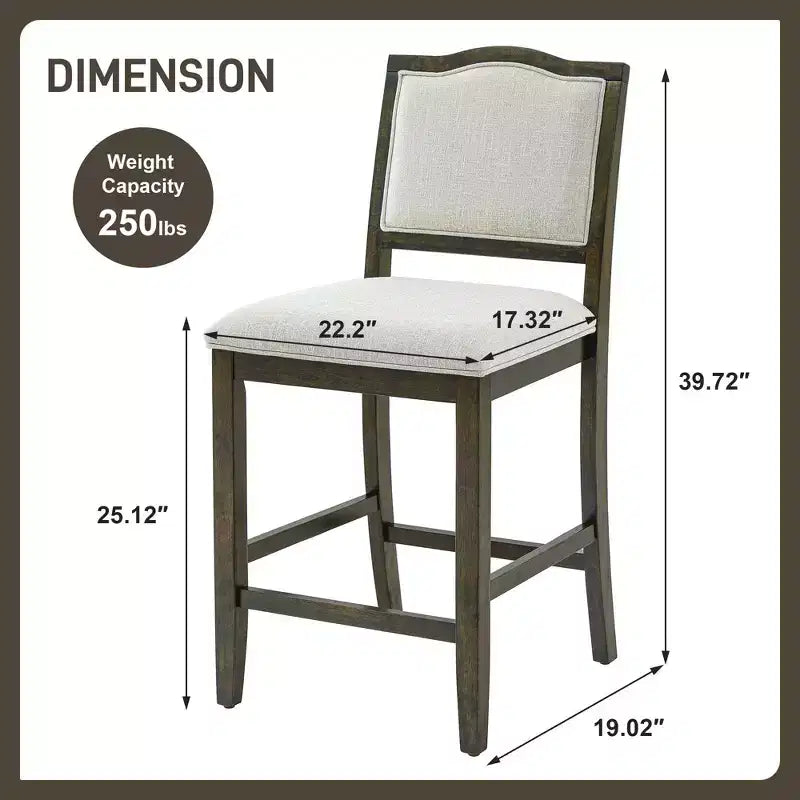 TUYOHW Lot de 2 tabourets de bar à hauteur de comptoir, chaises de bar rembourrées avec cadre en bois d'hévéa et repose-pieds, chaises de salle à manger pour îlots de cuisine, bars à domicile.
