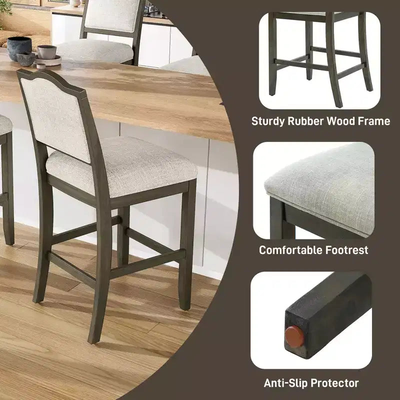 TUYOHW Lot de 2 tabourets de bar à hauteur de comptoir, chaises de bar rembourrées avec cadre en bois d'hévéa et repose-pieds, chaises de salle à manger pour îlots de cuisine, bars à domicile.