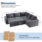 Canapé modulaire convertible avec lit gigogne, canapé d'angle modulaire en chenille avec lit escamotable et siège de rangement et 2 poufs, canapé modulable