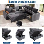 Canapé modulaire convertible avec lit gigogne, canapé d'angle modulaire en chenille avec lit escamotable et siège de rangement et 2 poufs, canapé modulable