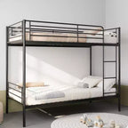 Lit superposé en métal robuste Okak, taille double, avec échelles et garde-corps haut, cadre de lit contemporain pour chambre à coucher, appartements