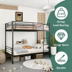 Lit superposé en métal robuste Okak, taille double, avec échelles et garde-corps haut, cadre de lit contemporain pour chambre à coucher, appartements