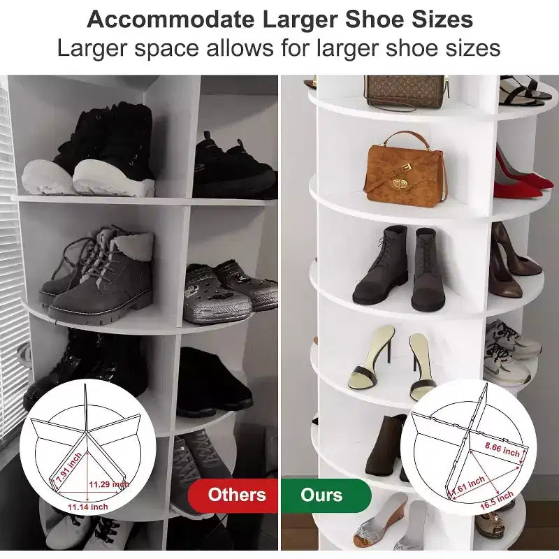 Tour de rangement à chaussures rotative, Tour de rangement ronde rotative à 360°, Tour de rangement à chaussures rotative blanche