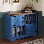 Meuble de rangement pour disques vinyles COZONY 39, meuble de platine en bois de style ferme avec 2 portes de grange, grande table de platine pour salon et chambre