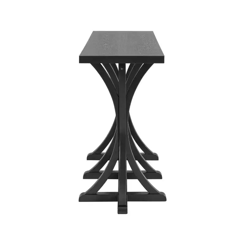 JVNOXK59.8'' Console en bois avec plateau en placage de chêne, Table d'entrée de ferme avec pieds incurvés élancés en bois d'hévéa, Noir