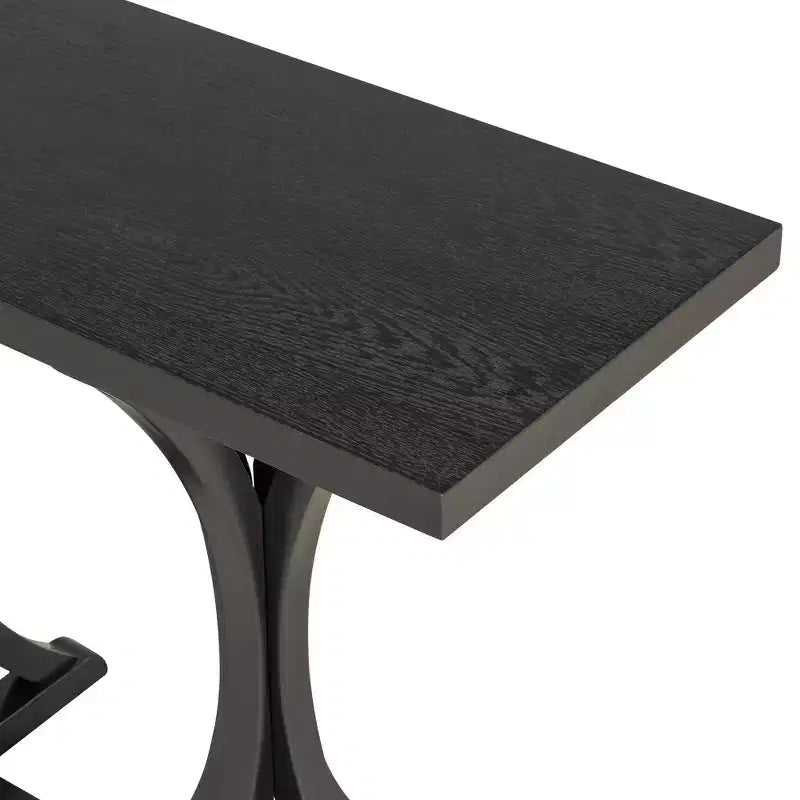 JVNOXK59.8'' Console en bois avec plateau en placage de chêne, Table d'entrée de ferme avec pieds incurvés élancés en bois d'hévéa, Noir
