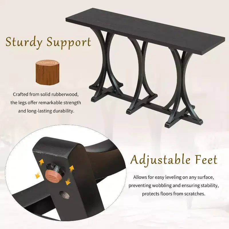 JVNOXK59.8'' Console en bois avec plateau en placage de chêne, Table d'entrée de ferme avec pieds incurvés élancés en bois d'hévéa, Noir