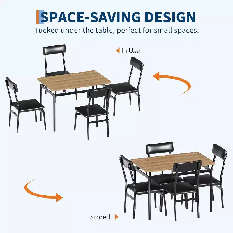 Ensemble de salle à manger 5 pièces, ensemble de table de cuisine en bois avec 4 chaises rembourrées en PU, ensemble de dînette avec cadre en métal industriel