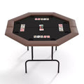 8-Player Octagon Poker Table  Foldable Brown Casino Table with Cup Holders for Texas Holdem & Blackjack (Professional Home Game Equipment)