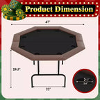 Table de poker octogonale à 8 joueurs pliable marron avec porte-gobelets pour le Texas Hold'em et le Blackjack (équipement de jeu professionnel pour la maison)