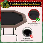 Table de poker octogonale à 8 joueurs pliable marron avec porte-gobelets pour le Texas Hold'em et le Blackjack (équipement de jeu professionnel pour la maison)