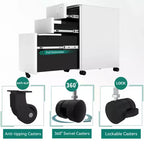 VIYET Classeur mobile à 3 tiroirs avec serrure – Entièrement en acier, anti-basculement, tiroirs peu profonds et profonds, blanc pour bureau/maison (convient aux formats A4/Lettre)
