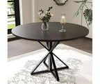 Table de salle à manger ronde de 119 cm pour 4 personnes, table de dîner circulaire en bois, piédestal en métal robuste et plateau de table en 4 parties, tables de cuisine rondes à piédestal