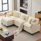 Canapé modulaire en L 112 "Cloud Couch" en tissu chenille/velours côtelé, siège profond avec ottoman et poches latérales pour salon/chambre à coucher