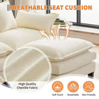Canapé modulaire en L 112 "Cloud Couch" en tissu chenille/velours côtelé, siège profond avec ottoman et poches latérales pour salon/chambre à coucher