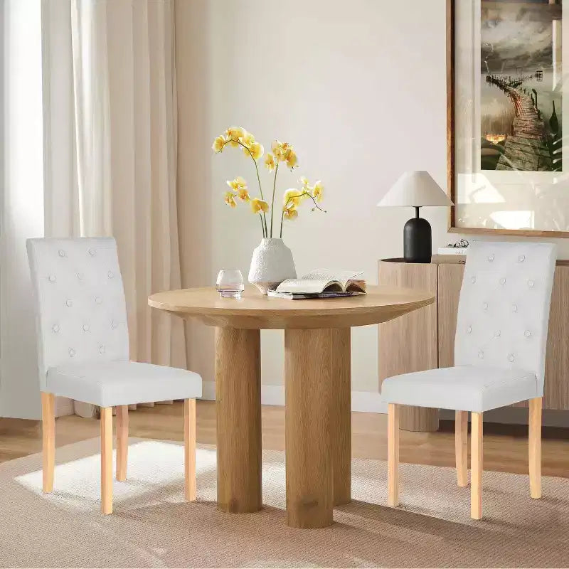 FurnitureR - Lot de 4 chaises de salle à manger capitonnées avec dossier touffeté, assise en mousse souple et pieds en bois massif pour cuisine, salle à manger et maison.