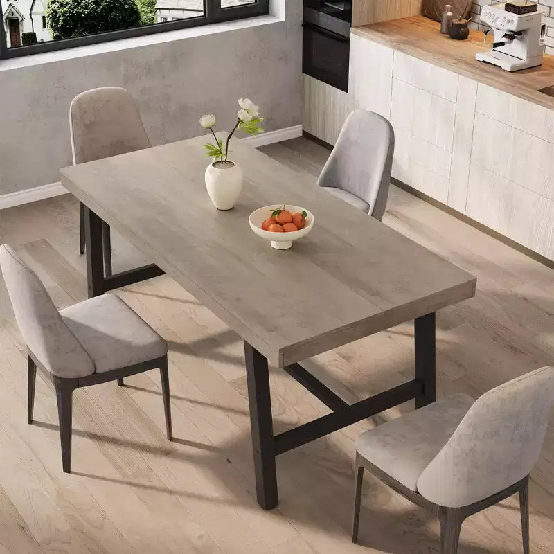 Table de salle à manger industrielle pour 4 à 6 personnes, longue table de cuisine en bois de 160 cm avec cadre métallique robuste et finition grise - Table de comptoir rectangulaire 4 places
