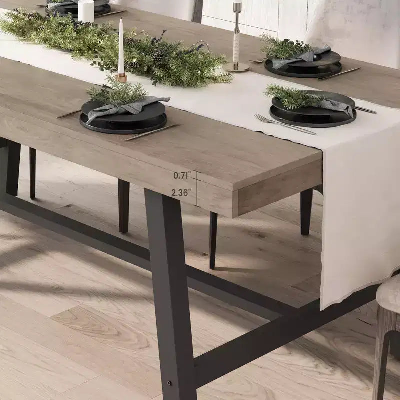 Table de salle à manger industrielle pour 4 à 6 personnes, longue table de cuisine en bois de 160 cm avec cadre métallique robuste et finition grise - Table de comptoir rectangulaire 4 places