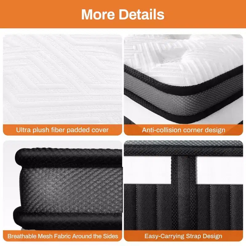 Matelas King de 14 po, Matelas hybride à mémoire de forme - Fermeté moyenne, infusé de gel, rafraîchissant et respirant, soulagement de la pression, isolation des mouvements