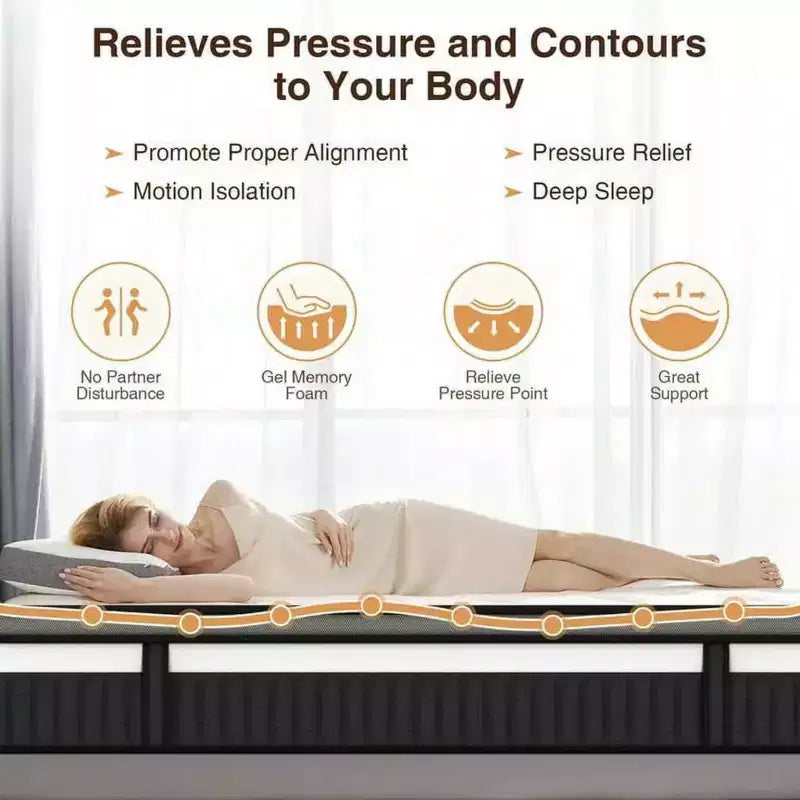 Matelas King de 14 po, Matelas hybride à mémoire de forme - Fermeté moyenne, infusé de gel, rafraîchissant et respirant, soulagement de la pression, isolation des mouvements