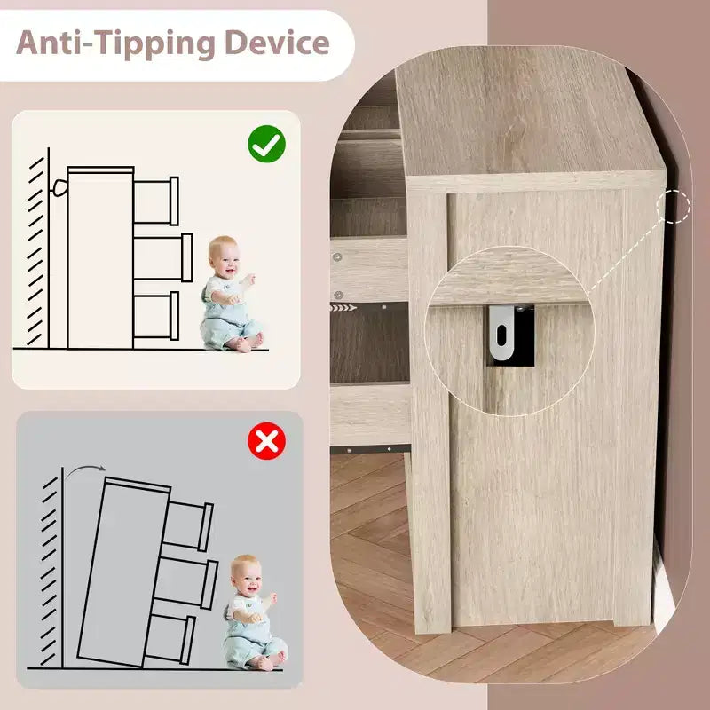 Commode 7 tiroirs pour chambre à coucher, commode en bois de 53 po de largeur, organisateur de rangement de vêtements sans poignée, meuble TV pour couloir, chambre à coucher