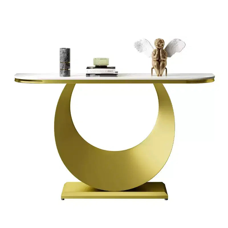 47 Table Console Demi-Lune avec Plateau en Faux Marbre et Base en Métal, Table d'Appoint Mince pour Foyer, Couloir, Salon ou Chambre à Coucher-Panipeachy