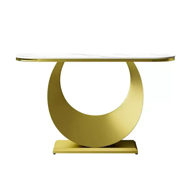 47 Table Console Demi-Lune avec Plateau en Faux Marbre et Base en Métal, Table d'Appoint Mince pour Foyer, Couloir, Salon ou Chambre à Coucher-Panipeachy
